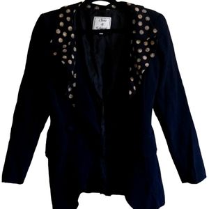 Black Dress Blazer Polka-dot Collar Sz 8